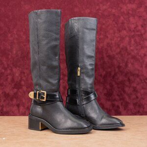 Vince Camuto Women Gin Black Leather Strap Stack heel Fashion Knee Boots sz 7